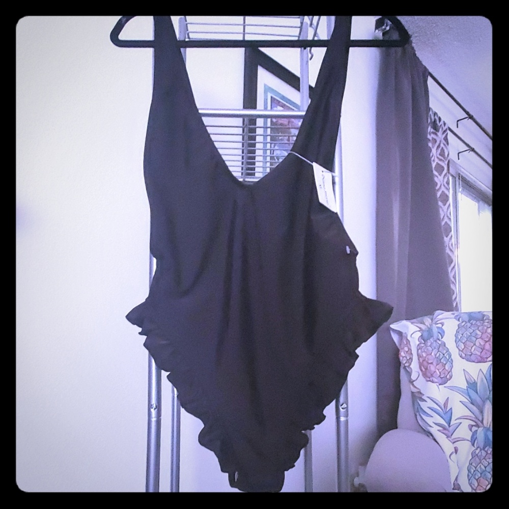 High thigh/plunging neck one piece swimsuit